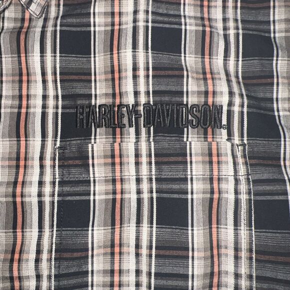Harley Davidson Shirt Men’s Size XL Casual Button Down Black Plaid Short Sleeve - Picture 2 of 5